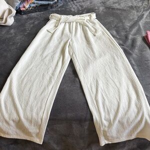 Girls White Wide-Leg Pants with removable tie waist!